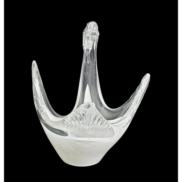 Cased Glass Vintage Swan Bowl/Dish Clear & White Summerso Effect - Picture 4 of 6